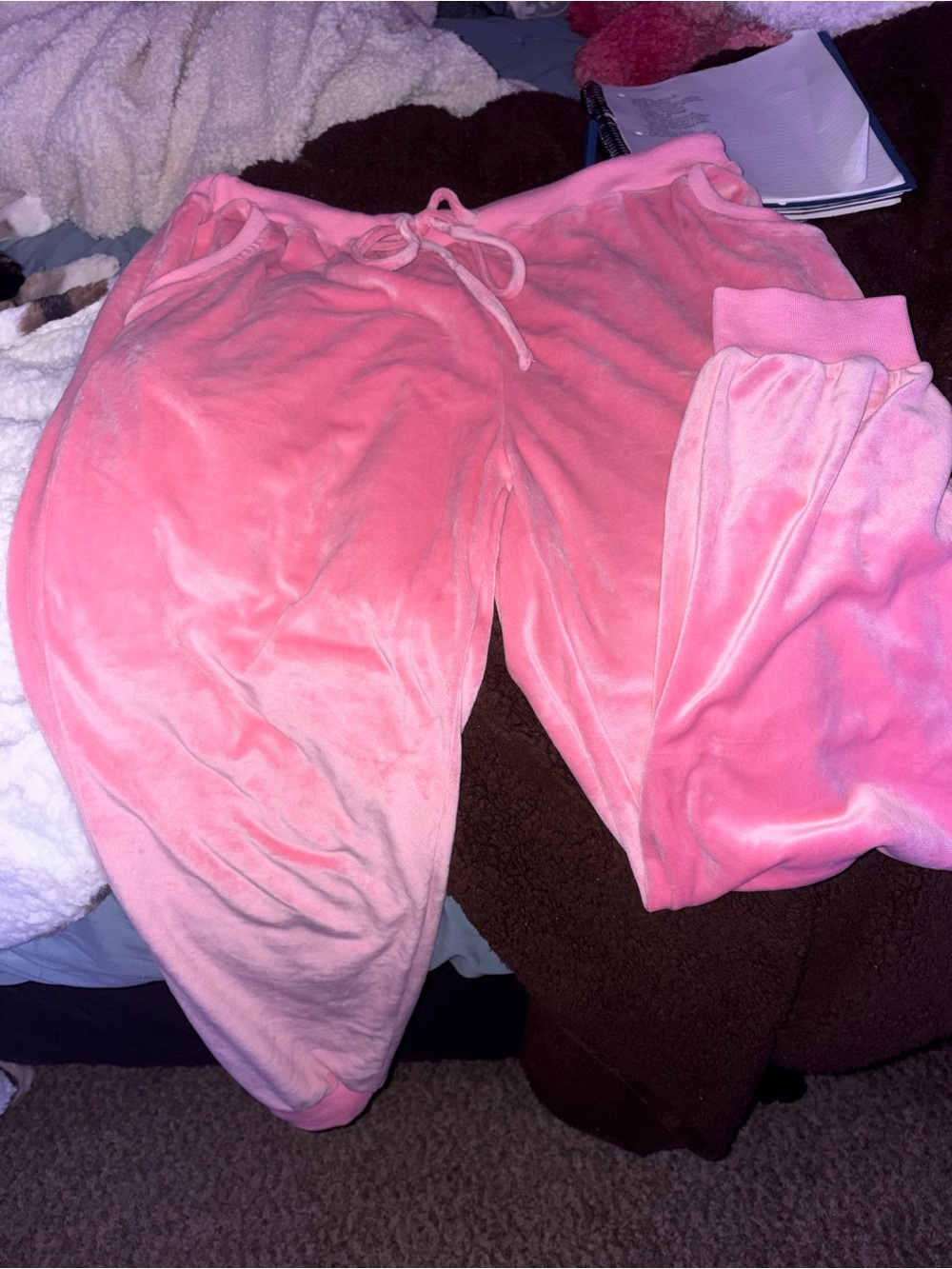 Cozy Pink Velour Jogger Pants with Drawstring Waist